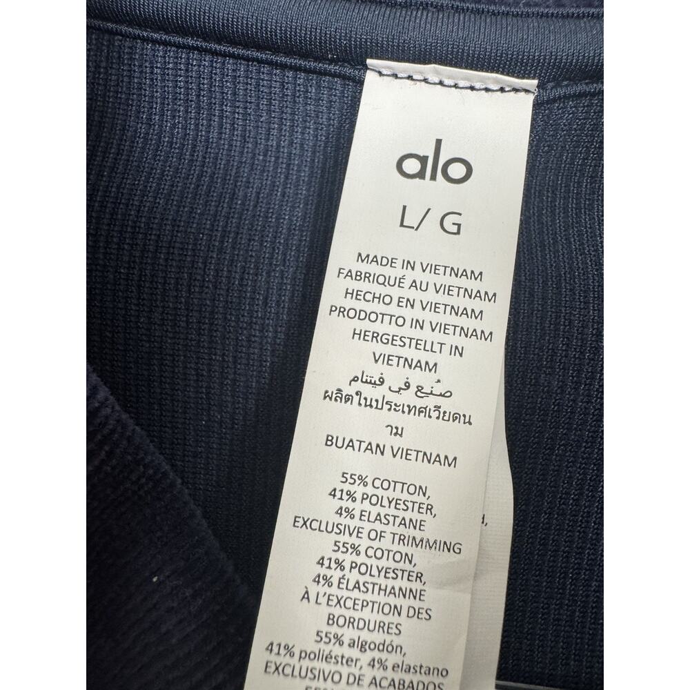 Alo Sweatshirt Cropped Micro Corduroy Winter Break Mock Neck Top Navy - Large - Picture 5 of 7